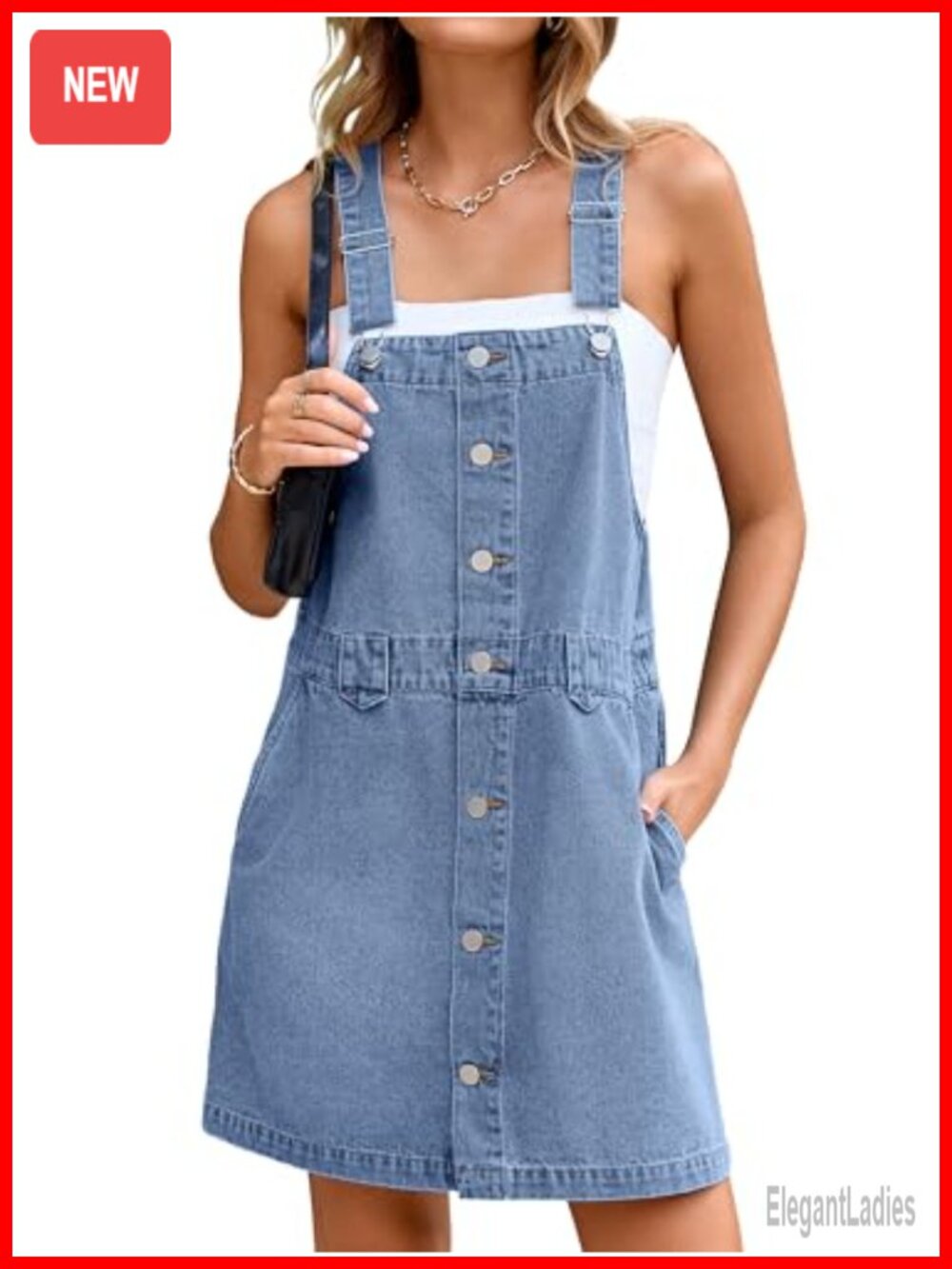 Denim Overall Dress Sleeveless Mini Pinafore Button Pocket